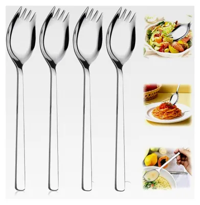 Produktbild von 4 Stück 18/10 Edelstahl Sporks, 19x3,5 cm 2-in-1 Abendessen Gabel, Edelstahl Göffel mit langen Griffen, hochglanzpoliert, langer Salatlöffel für Camping, zu Hause oder auf Reisen