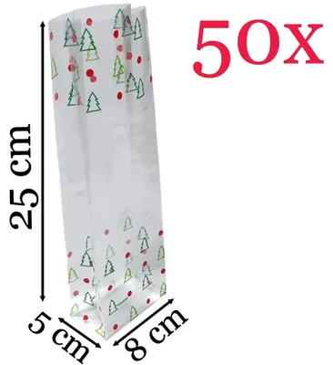 Productafbeelding van Prigta - Kerstverpakking / cellofaanzakjes - 50 stuks - 8x5x25 cm / kerst zakjes verpakking