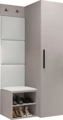 Produktbild von MIRJAN24 Garderoben-Set Medi III, Schuhschrank, Kleiderhakenbrett, 4x Paneel 42x42, 2 Kleiderhaken (Farbe: Cashmere, Soft 017)