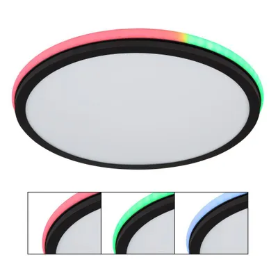 Produktbild von Globo Lighting Deckenleuchte Metall schwarz matt, weiß, Acryl opal, dimmbar, mehrere Stufen über Wandschalter, Farben fixierbar, RGB Farbwechsler, RGB Farben fixierbar, RGB Regenbogeneffekt, Memoryfunktion, Fernbedienung, Batterie inkludiert 2x AAA, ø: 450mm, H: 70mm, inkl. LED 40W 230V, 425-4250lm Source, 200-2000lm Output, CCT 2700-6500K, inkl. RGB LED 5W 230V