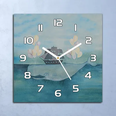 Produktbild von Deko Glasuhr Wanduhr 30x30 Wal Schiff Aquarell Quarz Küchenuhr Bürouhr