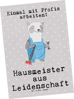 Produktbild von Mr. & Mrs. Panda Grußkarte Hausmeister Leidenschaft - Grau Pastell - Geschenk, Lustig, Spruch, Ansichtskarten, Postkarten, Hausverwalter, Must Have, Facility Manager