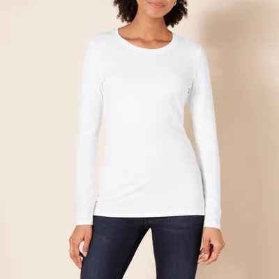 Produktbild von A. Essentials Langarm-T-Shirt für Damen, klassischer Schnitt, Rundhalsausschnitt