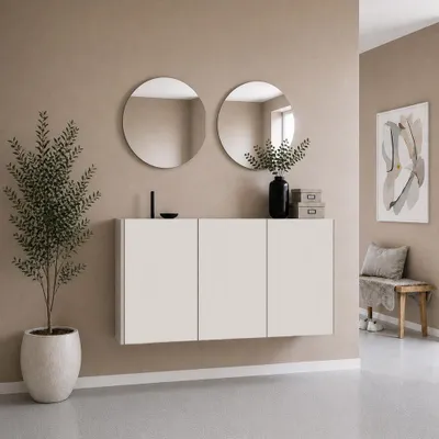 Produktbild von Garderobenset 3-teilig mit Schuhschrank & 2 Spiegeln in Beige mit Eiche - LAPUA-01