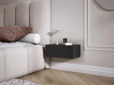 Immagine prodotto di Comodino sospeso con cassetto - fronte a doghe - colore: nero, 40 x 20 x 16 cm