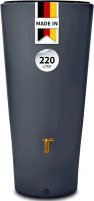 Produktbild von Vaso 2in1 Regentonne 220 Liter Graphite Grey inkl. Pflanzschale | stilvolle Regentonne für Garten mit Auslaufhahn und Pflanzschale nachhaltiger Wassertank in Anthrazit für Bewässerung