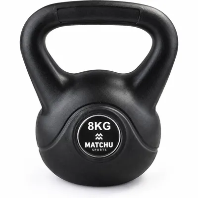 Produktbild von Matchu Sports Kettlebell 8 kg mit Kunststoffhülle und Betonfüllung – Kugelhantel für Krafttraining und Functional Fitness zu Hause – Schwarz