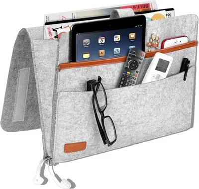 Produktbild von Dunkelgraue Bettseite Organizer mit Ablage für Handy, Tablet und Brille