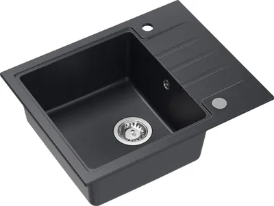 Produktbild von QUADRON Spülbecken 1-Becken Spüle | Größe: 62 x 50 x 20 cm | PETER 116 | Küchenspüle Granitspüle aus GraniteQ mit Siphon | Schwarz & Stahl