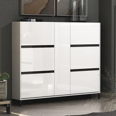 Produktbild von Schuhschrank >EASY< in weiß, Holzwerkstoff - 169x135x25,2cm (BxHxT)