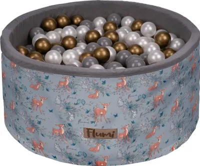 Image de Piscine en mousse Flumi 90x40 cm avec 200 balles ∅7 cm – faons + balles dorées