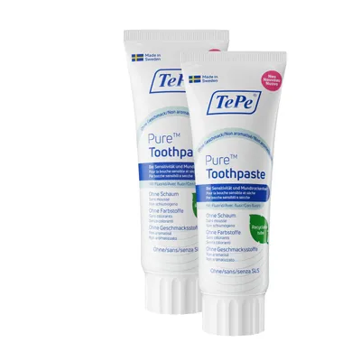 Produktbild von 2er-Set TePe Zahnpasta Pure, Ohne Geschmacksstoffe