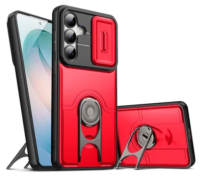 Produktbild von Handyhülle für Samsung Galaxy A25 mit Dia Kameraschutz und Ringhalter Ständer, Stoßfeste Hybrid Schutzhülle Rot