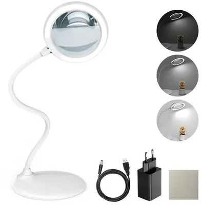Productafbeelding van Unyqoos® Verstelbare vergrootglas met LED-verlichting – 3x optische glazen lens, diameter 110 mm, 30 cm zwanenhals, dimbaar via touchbediening, stabiele voet, geschikt voor hobbyisten en professionals