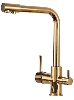 Produktbild von 3-Wege Küchenarmatur Venom mit Wasserfilter-Anschluss, herausziehbare Brause, 360° schwenkbar, getrennte Wasserwege, Keramikkartusche Gold