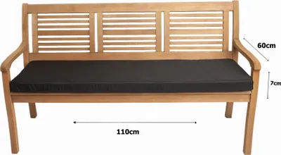 Produktbild von Bankkissen 110×60×7 cm schwarz – Sitzkissen für Gartenbank mit abnehmbarem Bezug, bequemes Polster für Outdoor & Terrasse