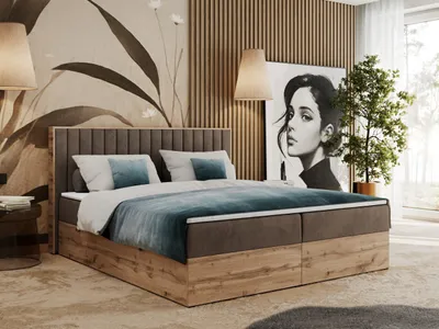 Produktbild von Boxspringbett, Zwei Bettkästen, Komplett-Set mit Matratze und Topper - Albero-4 - 180x200cm - Braun Velvet - H3