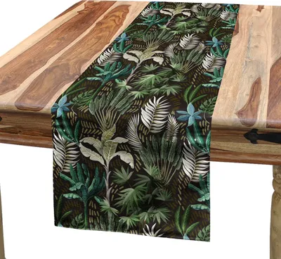 Obrázek produktu pro ABAKUHAUS Tropický ubrus, vintage styl Exotický botanický vzor s opakujícím se motivem havajských rostlin, 40 x 300 cm, hnědá barva, vícebarevný