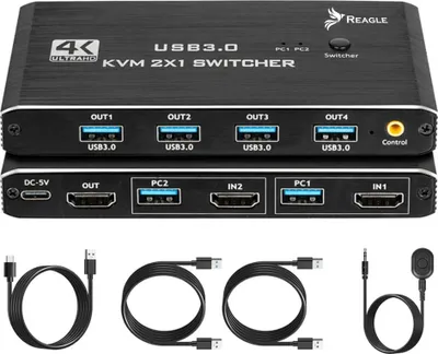 Produktbild von Switch Hdmi 4K 60Hz 2X1 Hdmi 2.0 4X Usb 3.0 Hdcp 2.2 Kvm Switch Splitter Reagle