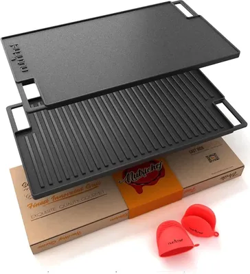 Produktbild von NutriChef Gusseisen Grillplatte Induktion – Pancha Grillplatte geeignet für Gasgrill, als Grillplatte Induktionsherd, als Plancha Herd