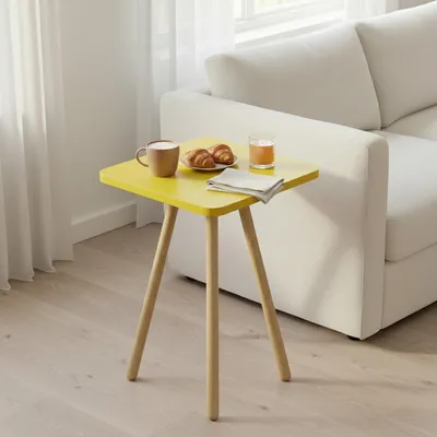 Produktbild von Carenza Home Beistelltisch Gelb 34x45 cm Holzbeine Sofatisch Couchtisch Nachttisch Skandinavisch Modern
