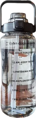 Produktbild von 2L große Sporttrinkflasche, Sportwasserflasche, Sportflasche mit Strohhalm, schwarzer Zeitstempel