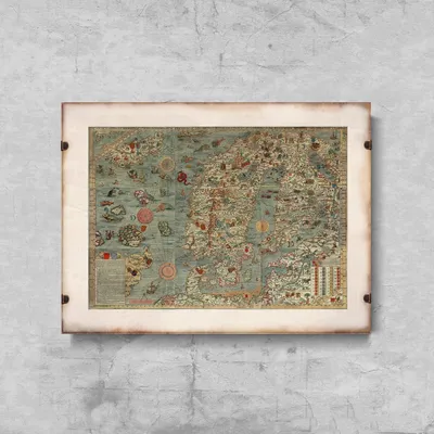 Produktbild von Poster - Canvas - Leinwand - 59,4 cm x 42 cm - Alte Karte von Skandinavien
