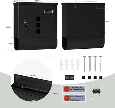 Produktbild von Wandbriefkasten mit Zeitungsfach und Namensschild | Anthrazit/Weiß/Schwarz/Grau | 30,5x10x33,5cm
