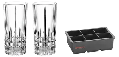 Produktbild von Spiegelau Perfect Ice Cube Set: 2 Longdrinkgläser + 1 Maxi Eiswürfelform