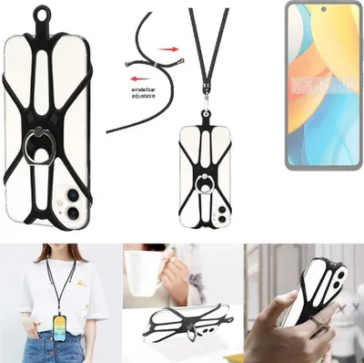 Produktbild von K-S-Trade 3in1 Handykette Handyband Handykordel Halsband Smartphone-Ring Handy-Ring kompatibel mit ZTE Axon 60 Lite Fingerhalterung Handyring