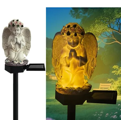 Solar-Gebetsengel mit Erdspieß, Harz, LED, 43x10x11 cm, warmweiß