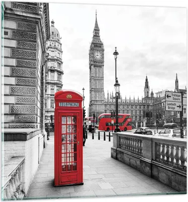 Produktbild von Bilder auf glas - Einteilig - Schuppen Telefon London - 60x60cm - Glasbilder - Wandbilder - Bilder - zum Aufhängen bereit - Wanddekoration aus Glas - Glas Bilder - Wandbild auf Glas - GAC60x60-4326