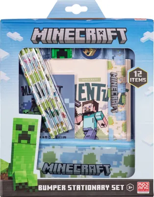 Produktbild von Minecraft Schreinset - Kreatives Zubehör für Fans (NEU & OVP!) - 12-teiliges Schreibset mit Notizblöcken, Buntstiften, Lineal, Radiergummi & Etui