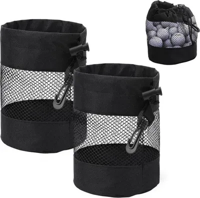 Obrázek produktu pro Sada 2 síťek na golfové míčky, taška se stahovací šňůrkou, snadná přeprava, 16,5 x 14 cm (černá)