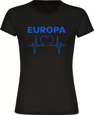 Produktbild von multifanshop Damen T-Shirt - Europa - Herzschlag, schwarz-2, Größe L