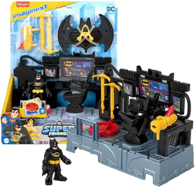 A toy playset of the Bat Command Center from Imaginext DC Super Friends, shown in its packaging.