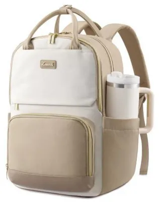 Obrázek produktu pro Dámský batoh, 15,6 palců, vhodný pro notebook, školní batoh s velkou kapsou na láhev, barva khaki/béžová