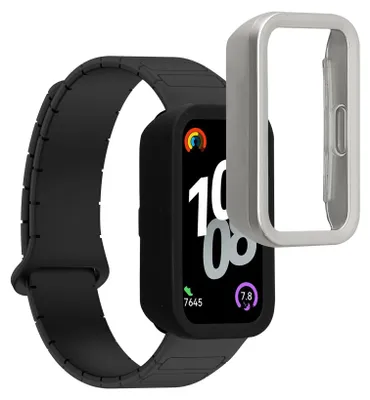 Produktbild von kwmobile 2x Hülle kompatibel mit Huawei Band 10 / 9 / 8 - Fitnesstracker Case Set Schwarz Silber - ohne Tracker