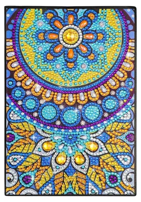 Immagine prodotto di Quaderno A5 con copertina in pelle, decorato con un motivo di mandala in stile "diamantmalerei", 50 fogli, senza righe