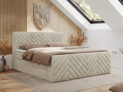 Produktbild von MKS MEBLE Boxspringbett 180x200 mit Bettkasten Matratze H3 - Paris Duo - Beige Velvet