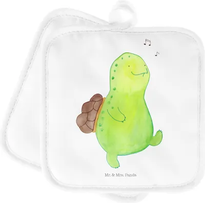 Produktbild von Mr. & Mrs. Panda Topflappen Schildkröte Pfeifen - Weiß - Geschenk, Depression, Glück, topfhalter, Zwei, Motivation, Fröhlich, Topfuntersetzer, Set, Kochlappen