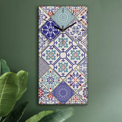 Produktbild von Wohnzimmer Leinwand Uhr Geräuschlos Küche 30x60 Portugiesische, Mosaike, Textur, Abstrakt, schwarze Zeiger