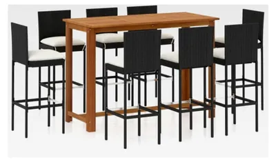 Produktbild von Gartenbar-Set - 9-teiliges Set mit Kissen aus Polyrattan in Schwarz
