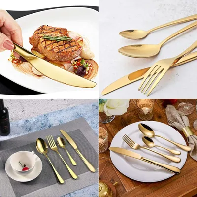 Produktbild von Besteckset 24 teilig gold für 6 Personen, elegantes Edelstahl Besteck für Zuhause, Geschenk, Party, Grillabend und Catering