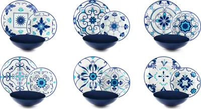 Zdjęcie produktu dla Zestaw naczyń Excelsa 18-częściowy płaski zestaw porcelany i kamionki Vietri w kolorze niebieskim