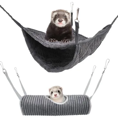 Productafbeelding van Hangmat voor knaagdieren - Pluche tunnel - Hangmat knaagdier - 33 x 30 cm - Grijs - Voor fretten en hamsters