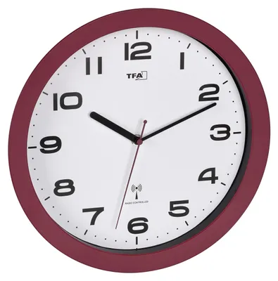 Analoge Funkwanduhr, 32 cm, rot, leises Sweep-Uhrwerk
