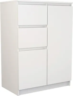 Obrázok produktu pre Komoda s 2 zásuvkami a 2 dvierkami 70x97x40 cm (š/v/d) úzka v bielej farbe, vysoká príborníková skriňa viacúčelová skriňa Skriňa do spálne