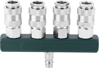 Obrázok produktu pre 4-cestný rozdeľovač hadíc s uzatváracími ventilmi a rýchlospojkami 1/4 palca NPT, vysokokvalitná hadicová spojka na vzduch až pre 4 hadice