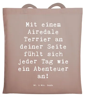Produktbild von Mr. & Mrs. Panda Tote Bag Spruch Airedale Terrier Abenteuer - Braun Pastell - Geschenk, Hunderassen Pflege, Familienhund, Entdeckungen, Beutel, Charakter, Beschreibung